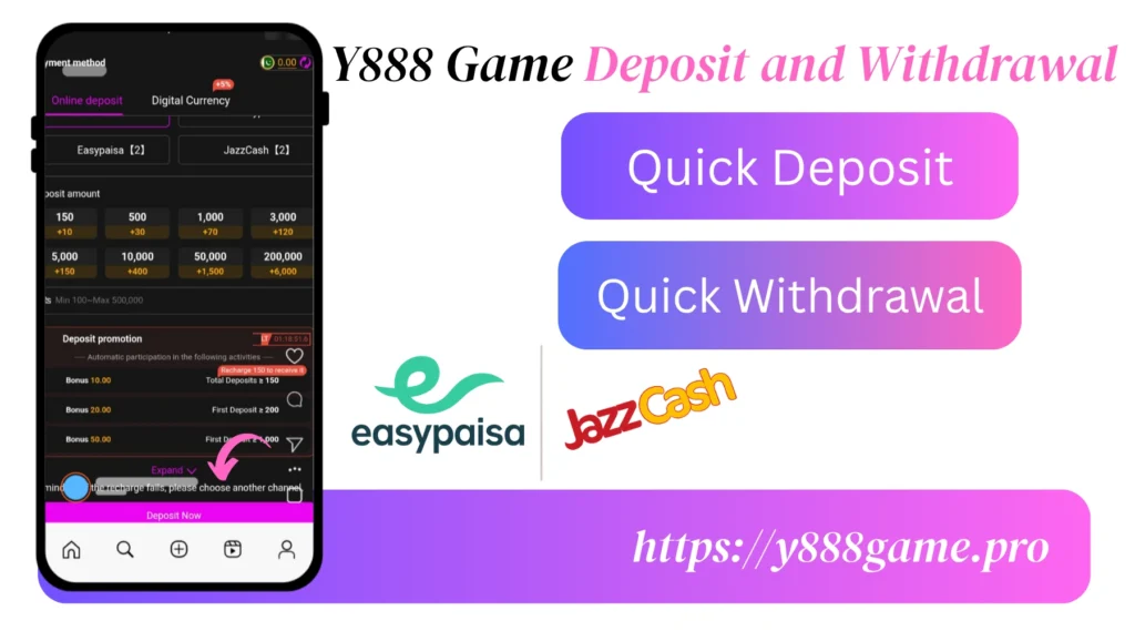 Y888 Game deposit and withdrawal